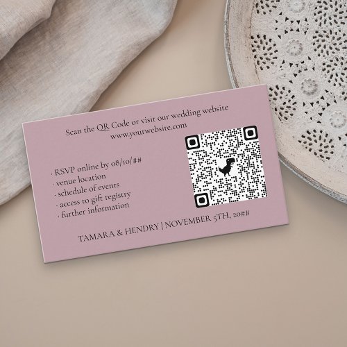 Dusty Rose Online RSVP QR Code Wedding Enclosure Card