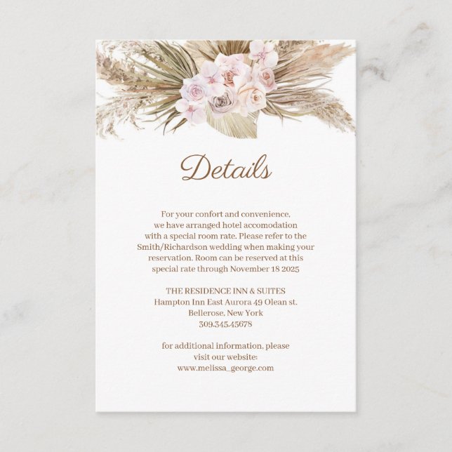 Dusty Rose Orchid Pampas Grass Gold Arch Details E Enclosure Card (Front)