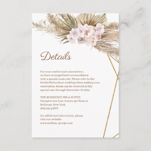 Dusty Rose Orchid Pampas Grass Gold Arch Details Enclosure Card