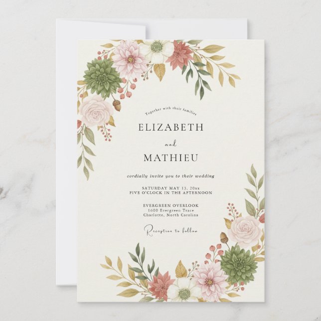 Dusty Rose Organic Succulent Wedding Invitation (Front)