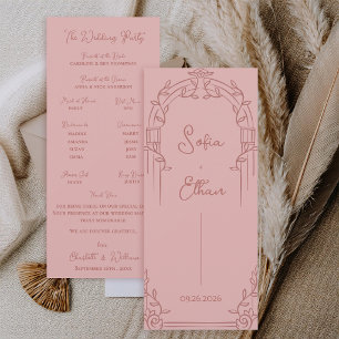 Dusty Rose Ornate Arch Botanical Wedding Program