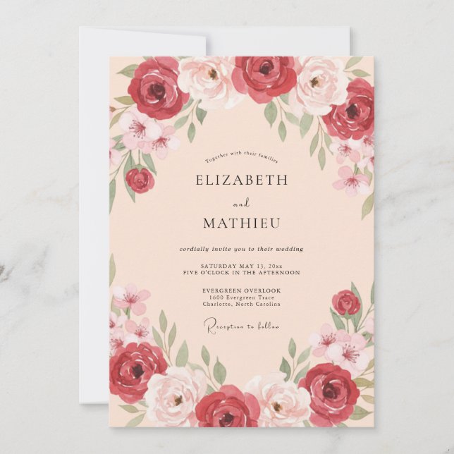 Dusty Rose Ornate Botanical Wedding Invitation (Front)