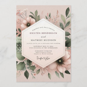 Dusty Rose Painted Floral Wedding Invitation