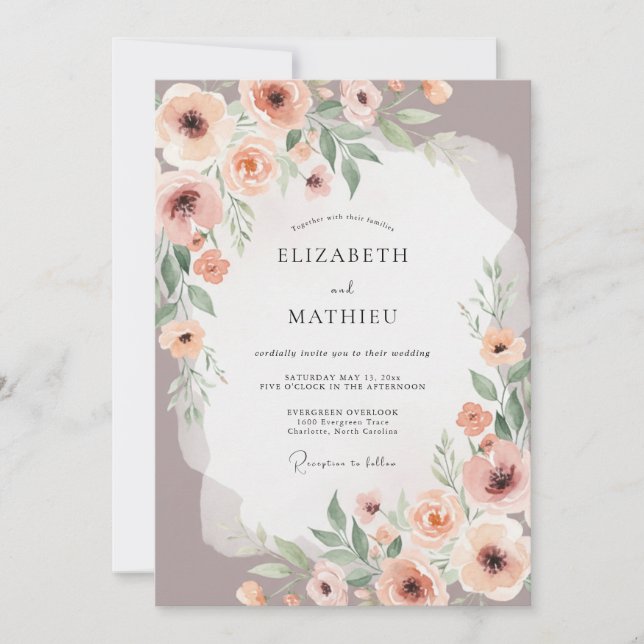 Dusty Rose Painterly Floral Wedding Invitation (Front)