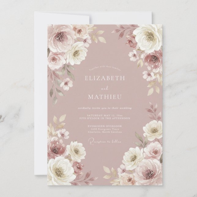 Dusty Rose Painterly Flourish Wedding Invitation (Front)