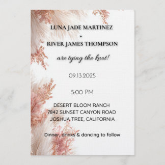 Dusty Rose Pampas Grass Wedding Invitation