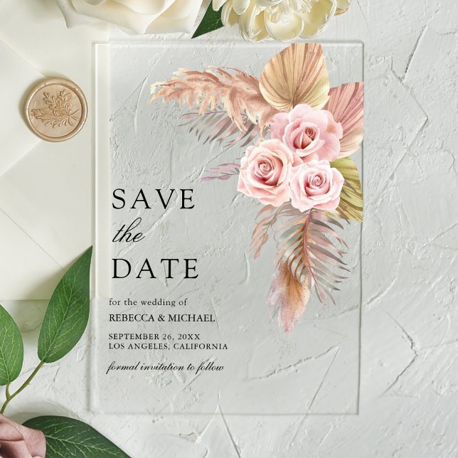 Dusty Rose Pampas Grass Wedding Save the Date (Creator Uploaded)