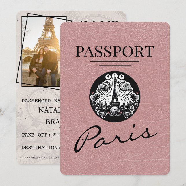 Dusty Rose Paris Passport Save The Date (Front/Back)