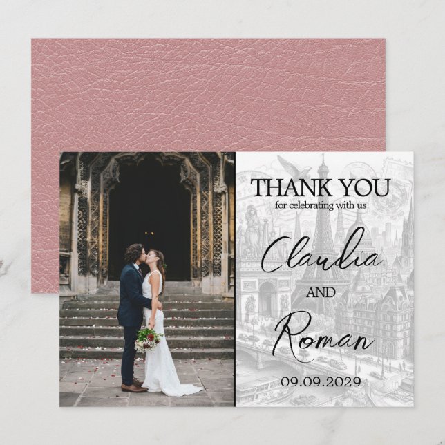 Dusty Rose Paris Passport Thank You Card (Front/Back)