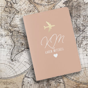 DUSTY ROSE Passport Holder Monogram Airplane