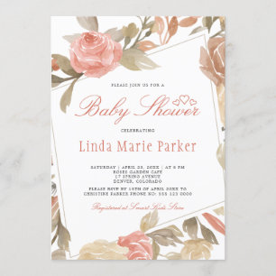 Dusty Rose Peach Cream Floral Baby Shower Invitation