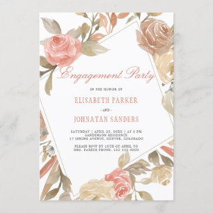 Dusty Rose Peach Cream Floral Engagement Party Invitation
