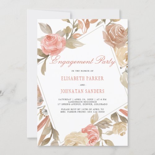 Dusty Rose Peach Cream Floral Engagement Party Invitation