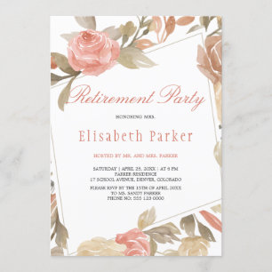 Dusty Rose Peach Cream Floral Retirement Party Invitation