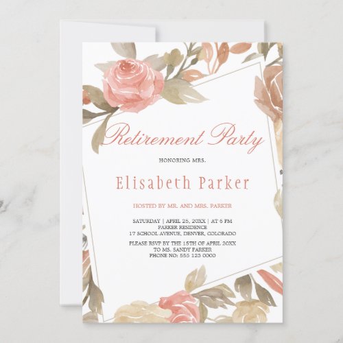 Dusty Rose Peach Cream Floral Retirement Party Invitation