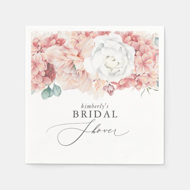 Dusty Rose Peach Floral Baby / Bridal Shower Napkins (Front)