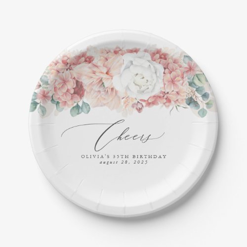 Dusty Rose Peach Floral Elegant Botanical Paper Plates