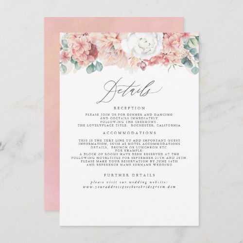 Dusty Rose Peach Floral Wedding Information Enclosure Card