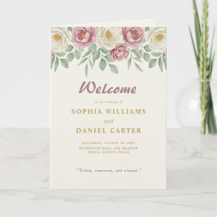 Dusty Rose Peony Floral Folded Wedding Program