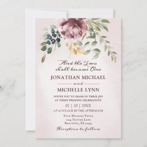 Dusty Rose Peony Floral Greenery Christian Wedding Invitation