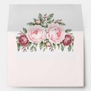 Dusty Rose Peony Sage Eucalyptus Botanical Wedding Envelope