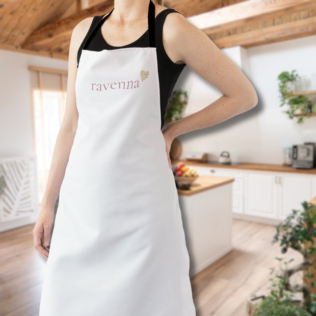 Dusty Rose Personalized Name Gold Leopard Heart Apron (Creator Uploaded)