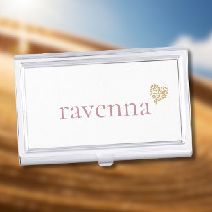 Dusty Rose Personalized Name Gold Leopard Heart Business Card Case