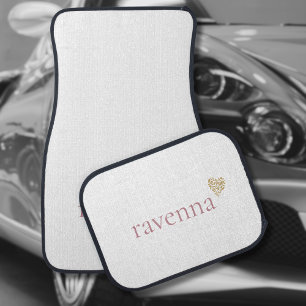 Dusty Rose Personalized Name Gold Leopard Heart Car Floor Mat
