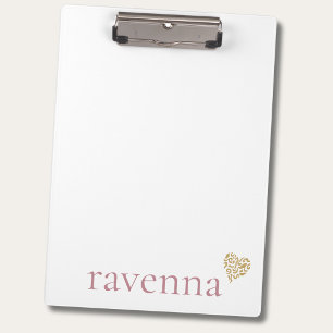 Dusty Rose Personalized Name Gold Leopard Heart Clipboard