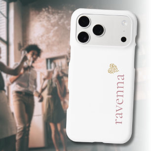 Dusty Rose Personalized Name Gold Leopard Heart iPhone 17 Pro Max Case