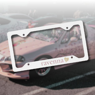 Dusty Rose Personalized Name Gold Leopard Heart License Plate Frame