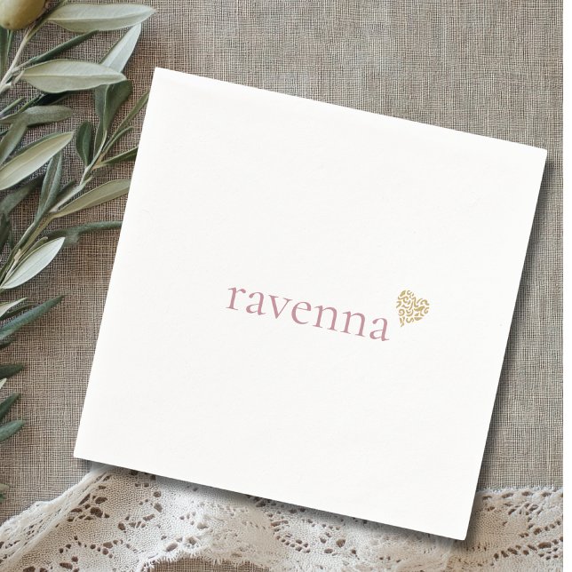 Dusty Rose Personalized Name Gold Leopard Heart Napkins (Creator Uploaded)
