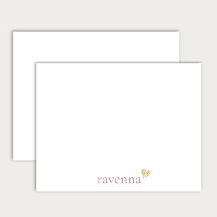Dusty Rose Personalized Name Gold Leopard Heart Note Card