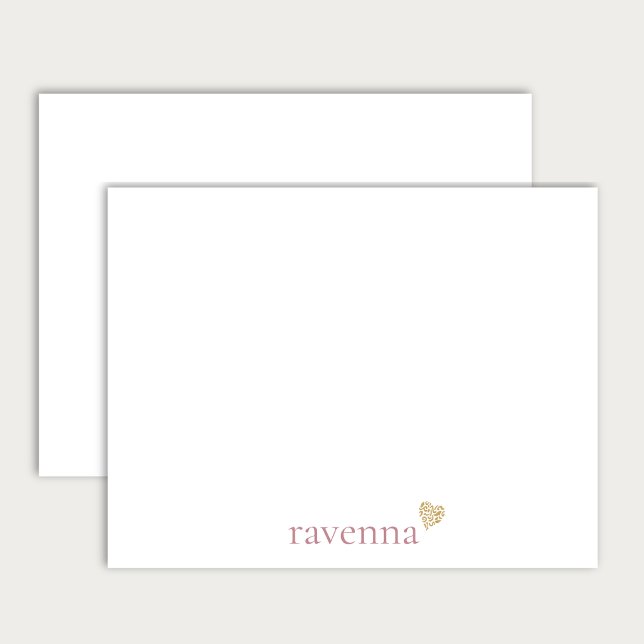 Dusty Rose Personalized Name Gold Leopard Heart Note Card (Creator Uploaded)