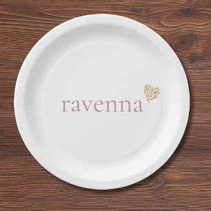 Dusty Rose Personalized Name Gold Leopard Heart Paper Plates