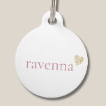 Dusty Rose Personalized Name Gold Leopard Heart Pet ID Tag<br><div class="desc">This personalized pet ID tag features a white background with a name displayed in a soft dusty rose font. A small gold leopard print heart placed at the end of the name adds a fashionable animal print accent that gives the design a playful and stylish look. The dusty rose tone...</div>