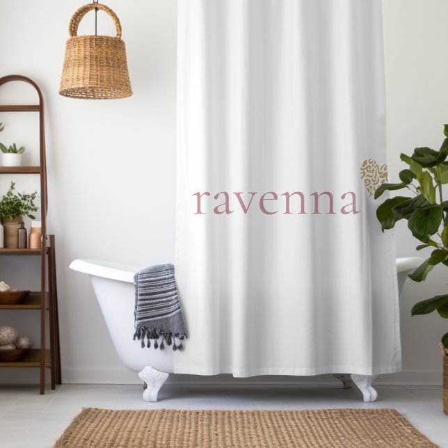 Dusty Rose Personalized Name Gold Leopard Heart Shower Curtain (Creator Uploaded)