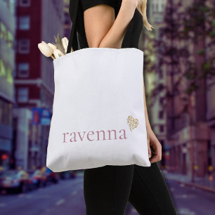 Dusty Rose Personalized Name Gold Leopard Heart Tote Bag