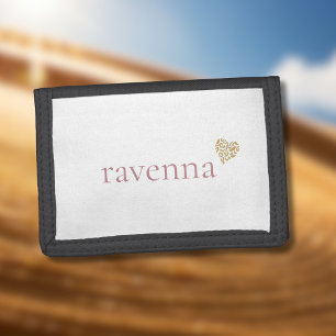 Dusty Rose Personalized Name Gold Leopard Heart Tri-fold Wallet
