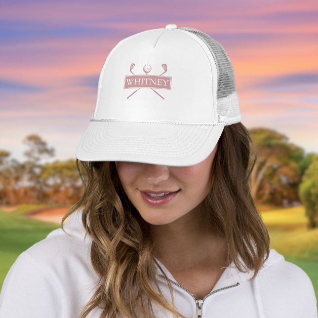 Dusty Rose Personalized Name Golf Ball And Clubs Trucker Hat (Dusty Rose Personalized Name Golf Ball And Clubs Trucker Hat)