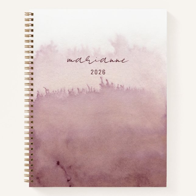 Dusty Rose Personalized Watercolor Script Sketch Notebook (Front)