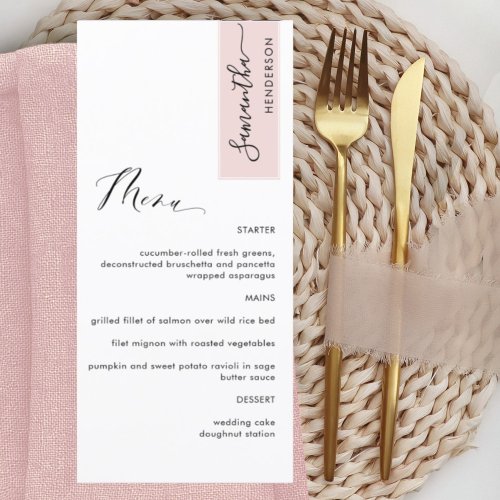 Dusty Rose Personalized with Guest Name Elegant Menu