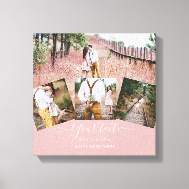 Dusty Rose PHOTO COLLAGE Custom WEDDING GIFT Canvas Print (Front)