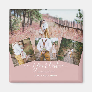 Dusty Rose PHOTO COLLAGE Custom WEDDING GIFT Magnet