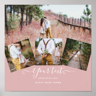 Dusty Rose PHOTO COLLAGE Custom WEDDING GIFT Poster