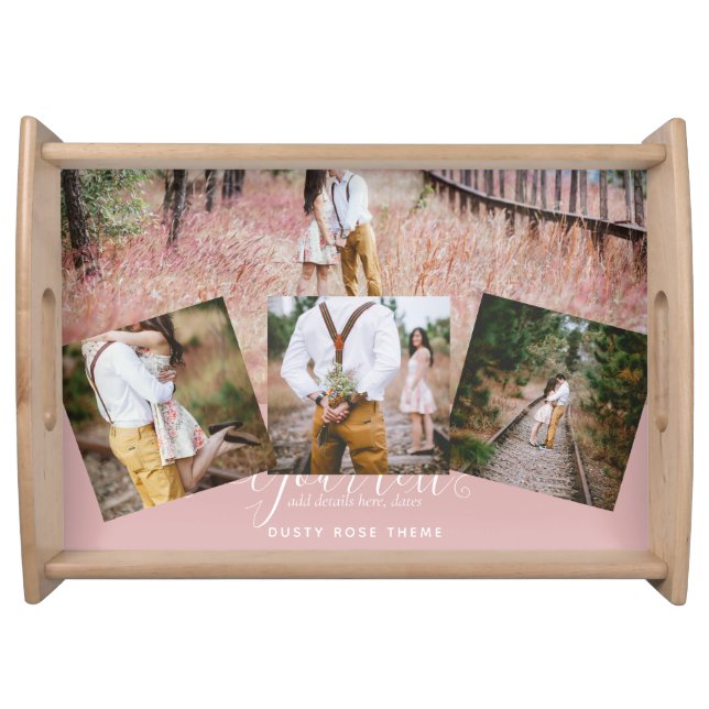 Dusty Rose PHOTO COLLAGE Custom WEDDING GIFT Serving Tray (Front)