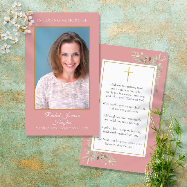 Dusty Rose Photo Funeral Memorial Prayer Cards (Creator Uploaded)