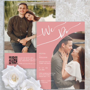 Dusty Rose Photo Wedding Invitation QR Code