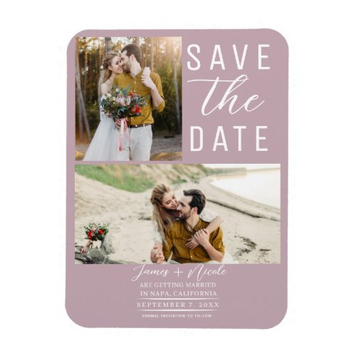 Dusty Rose Pink 2 Photos Save the Date Wedding Magnet