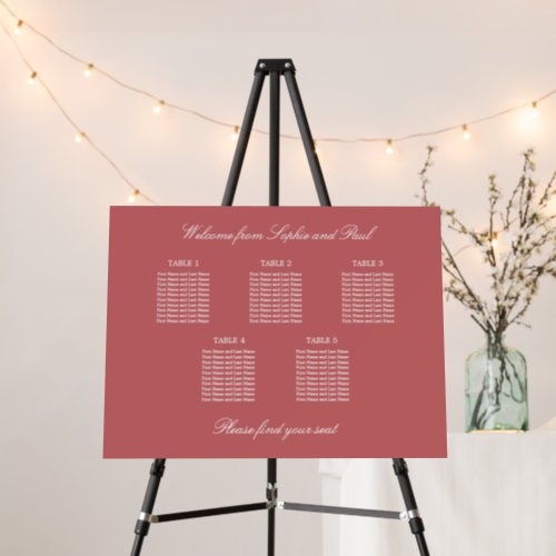 Dusty Rose Pink 5 Table Seating Chart Foam Board